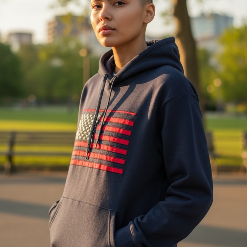 Navy Blue Hoodie with American Flag Design XL Available